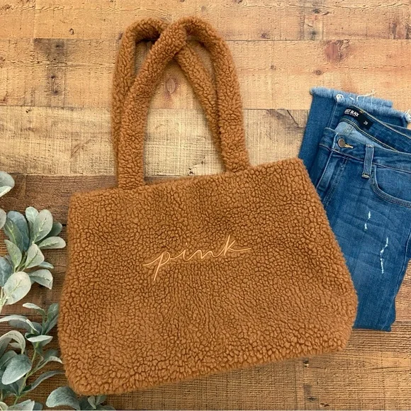 PINK Victoria's Secret Teddy Bear Sherpa Tote - Picture 1 of 11